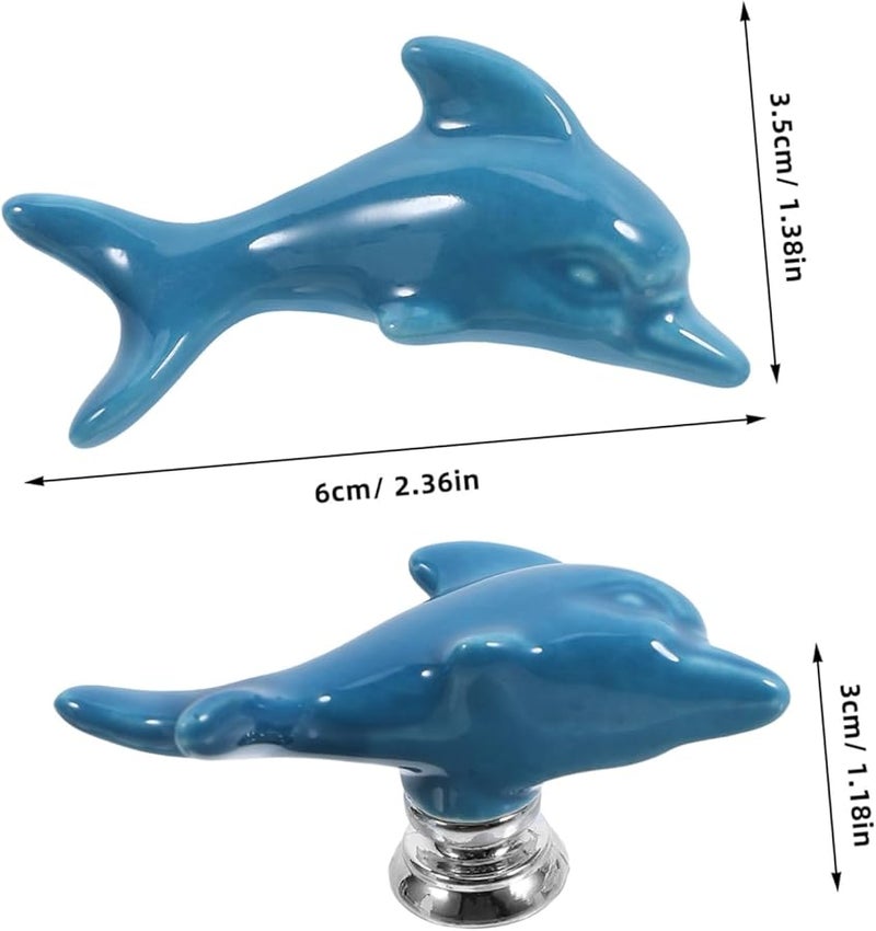 Gatuida 2pcs Ceramic Dolphin Cabinet Knobs Drawer Handles White Blue Ocean Theme - Image 2